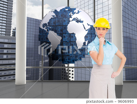 Composite image of thoughtful attractive architect posing 9606993