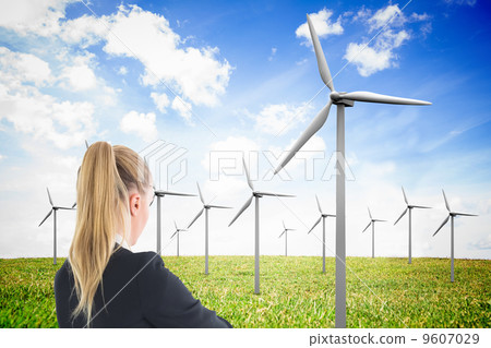 Composite image of businesswoman pulling a chain 9607029