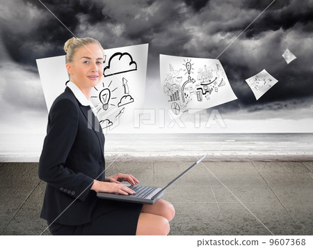 Composite image of businesswoman using laptop Composite image of businesswoman using laptop 9607368