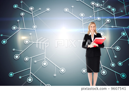 Composite image of businesswoman smiling and holding folders Composite image of businesswoman smiling and holding folders 9607541