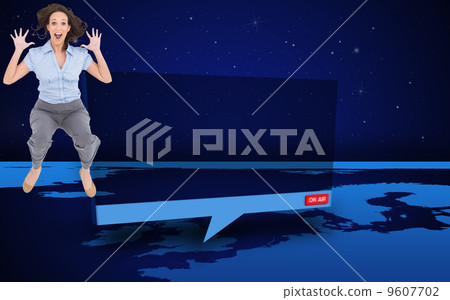 Composite image of cheerful classy businesswoman having fun 9607702