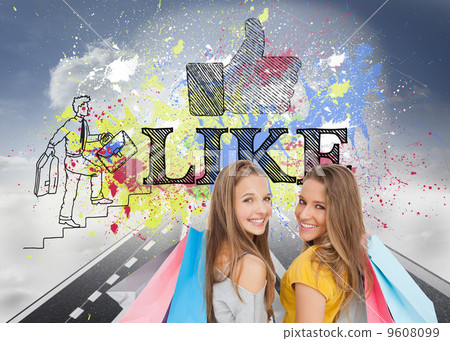 Composite image of two young women with shopping bags 9608099