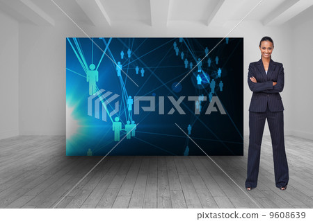 Composite image of isolated confident businesswoman smiling at t Composite image of isolated confident businesswoman smiling at t 9608639