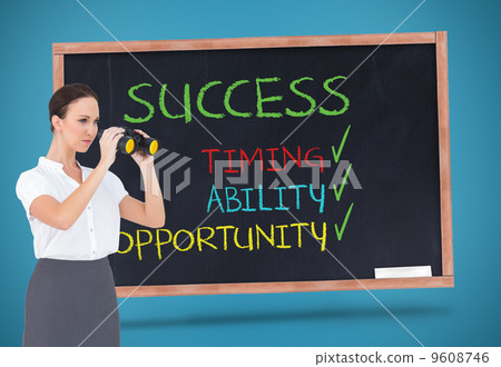 Composite image of serious elegant businesswoman looking through Composite image of serious elegant businesswoman looking through 9608746