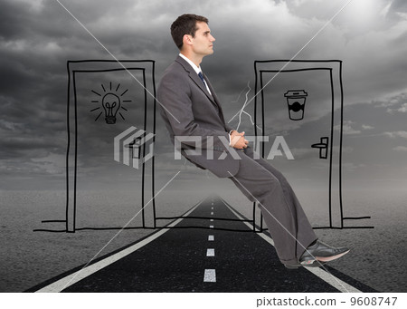 Composite image of classy young businessman sitting Composite image of classy young businessman sitting 9608747