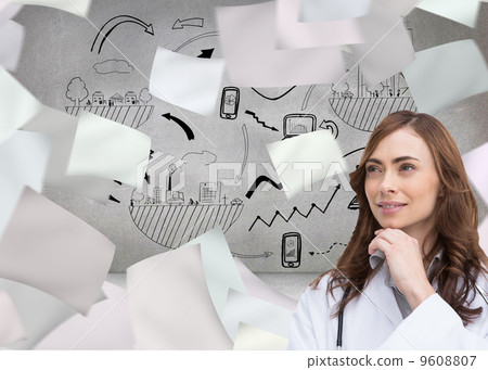 Composite image of thoughtful doctor looking away Composite image of thoughtful doctor looking away 9608807