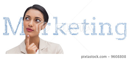 Composite image of smiling businesswoman thinking Composite image of smiling businesswoman thinking 9608808