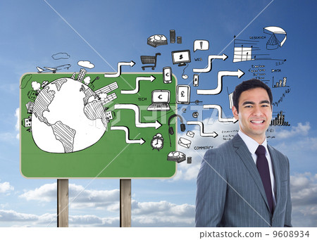 Composite image of smiling businessman standing Composite image of smiling businessman standing 9608934