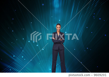 Composite image of isolated confident businesswoman smiling at t Composite image of isolated confident businesswoman smiling at t 9609201