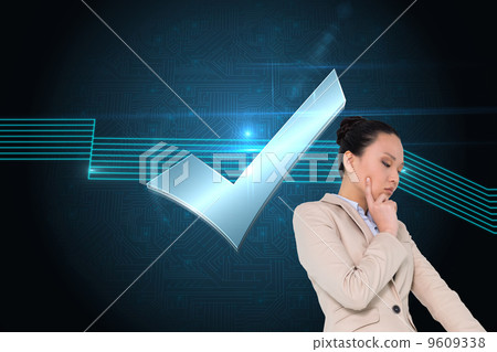 Composite image of thoughtful asian businesswoman pointing Composite image of thoughtful asian businesswoman pointing 9609338
