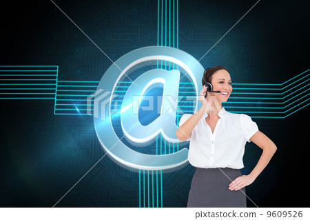 Composite image of cheerful smart call center agent working Composite image of cheerful smart call center agent working 9609526