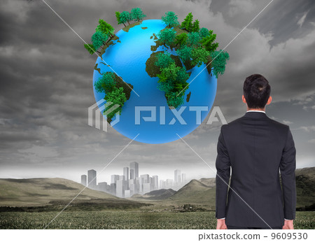 Composite image of businessman turning his back to camera 9609530