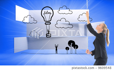 Composite image of businesswoman pulling a chain 9609548
