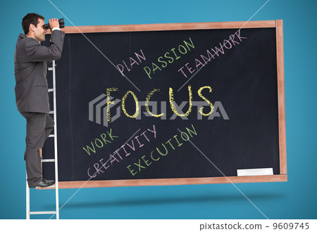 Composite image of businessman standing on ladder Composite image of businessman standing on ladder 9609745