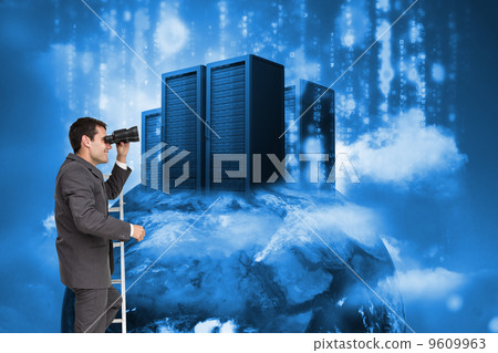 Composite image of businessman standing on ladder Composite image of businessman standing on ladder 9609963