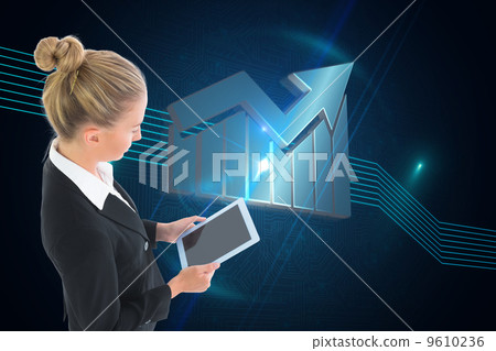 Composite image of businesswoman holding new tablet Composite image of businesswoman holding new tablet 9610236