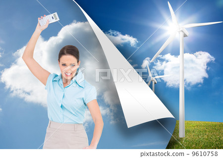 Composite image of furious classy businesswoman throwing her cal Composite image of furious classy businesswoman throwing her cal 9610758