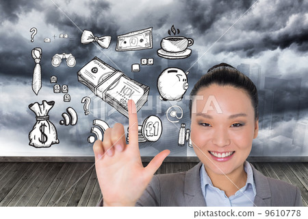 Composite image of smiling asian businesswoman pointing Composite image of smiling asian businesswoman pointing 9610778