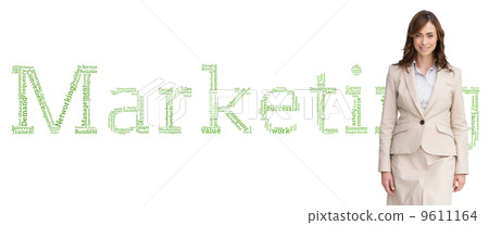 Composite image of smiling businesswoman walking 9611164