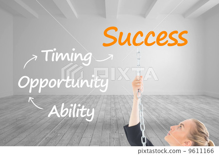 Composite image of businesswoman pulling a chain 9611166