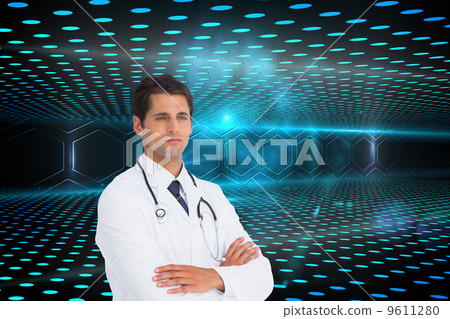 Composite image of serious doctor with arms crossed 9611280