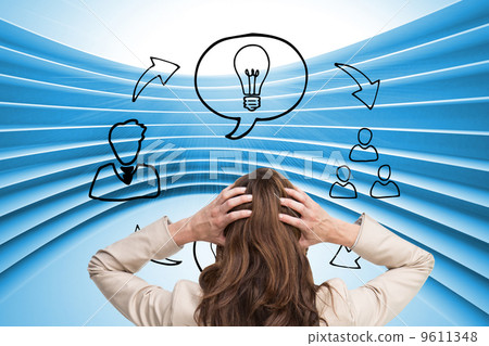 Composite image of young classy businesswoman with hands on head Composite image of young classy businesswoman with hands on head 9611348