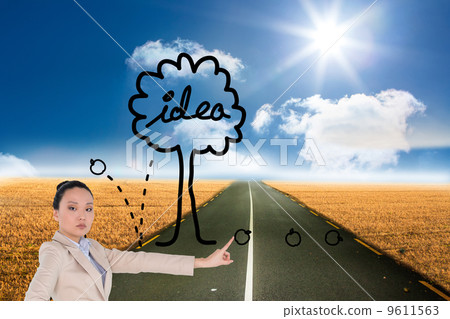 Composite image of unsmiling asian businesswoman pointing Composite image of unsmiling asian businesswoman pointing 9611563