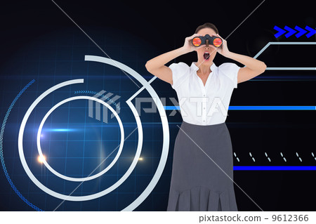 Composite image of shocked elegant businesswoman looking through Composite image of shocked elegant businesswoman looking through 9612366