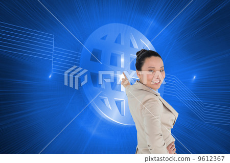 Composite image of smiling asian businesswoman pointing Composite image of smiling asian businesswoman pointing 9612367