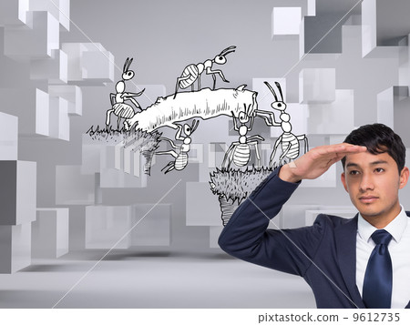 Composite image of unsmiling casual businessman looking Composite image of unsmiling casual businessman looking 9612735