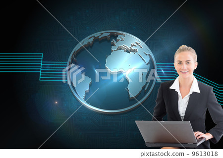 Composite image of businesswoman using laptop Composite image of businesswoman using laptop 9613018