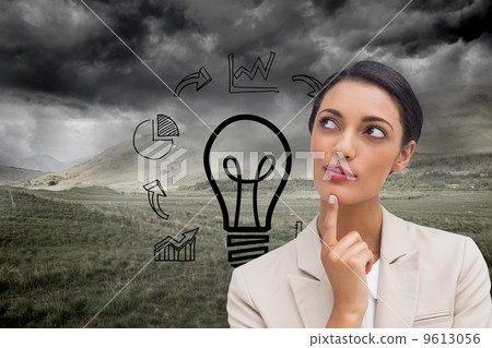 Composite image of smiling businesswoman thinking Composite image of smiling businesswoman thinking 9613056