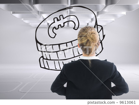 Composite image of businesswoman standing with hands on hips Composite image of businesswoman standing with hands on hips 9613061