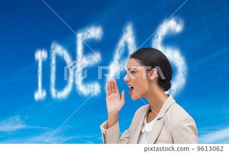 Composite image of confident businesswoman calling for someone Composite image of confident businesswoman calling for someone 9613062