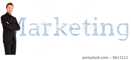 Composite image of handsome businessman with crossed arms 9613112