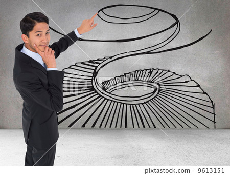 Composite image of thoughtful asian businessman pointing 9613151