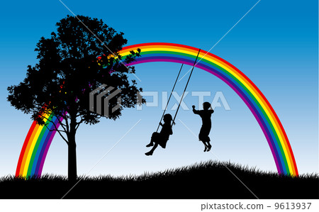 Kids playing under rainbow - Stock Illustration [9613937] - PIXTA