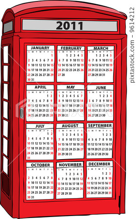 Calendar of 2011 in UK red phone booth 9614212