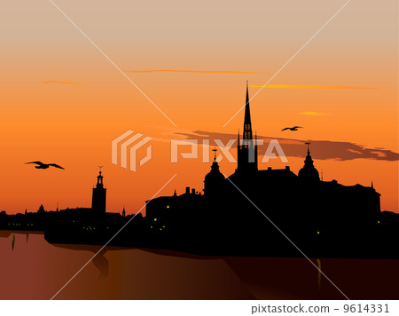 Silhouette of Stockholm at sunset Silhouette of Stockholm at sunset 9614331