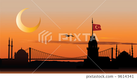 Silhouette of Istanbul at sunset 9614341