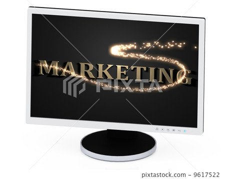 MARKETING 3d inscription with luminous spark on screen MARKETING 3d inscription with luminous spark on screen 9617522
