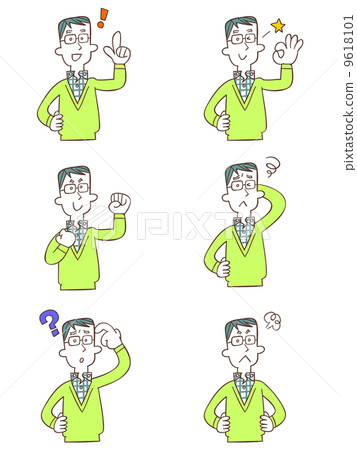 爸爸（男）六種不同的手勢和姿勢 9618101