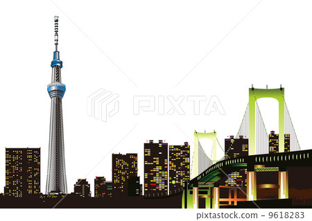 東京夜視圖的例證 東京夜視圖的例證 9618283