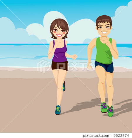 Jogging Couple Running On Beach Jogging Couple Running On Beach 9622774