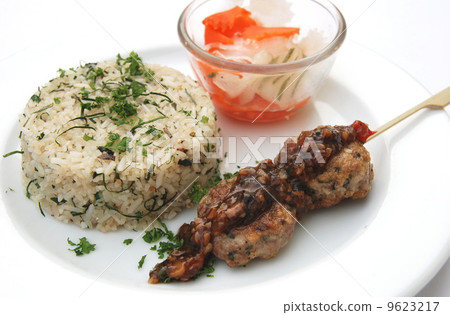 herb fried rice with meat ball BBQ sauce herb fried rice with meat ball BBQ sauce 9623217