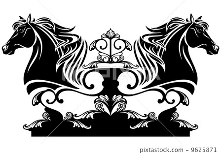horse head profile black and white ornate design element 9625871