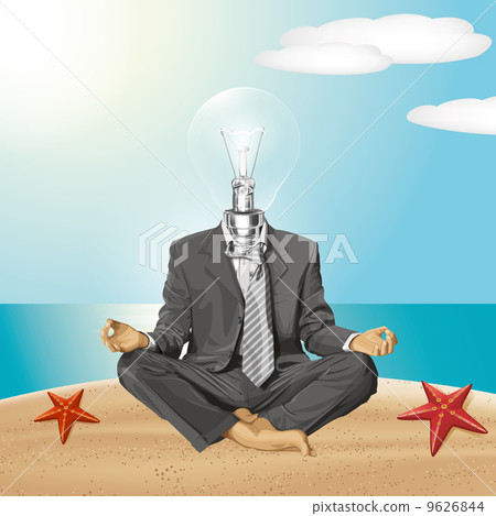 Vector Lamp Head Businessman in Lotus Pose Meditating Vector Lamp Head Businessman in Lotus Pose Meditating 9626844