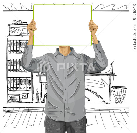 Man With Write Board Against His Head 9626848