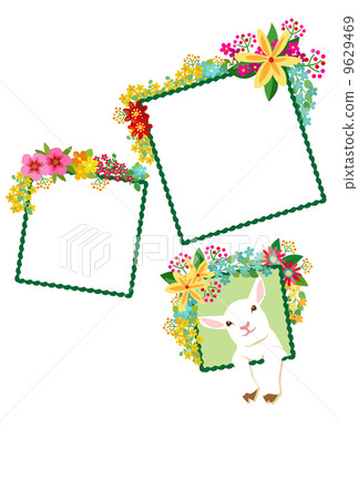 五顏六色的花照片框架與羊羔 9629469