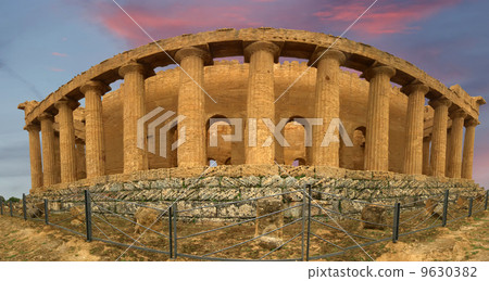 Panorama Ancient Greek temple of Concordia (V-VI century BC), Valley of the Temples, Sicily. Panorama Ancient Greek temple of Concordia (V-VI century BC), Valley of the Temples, Sicily. 9630382
